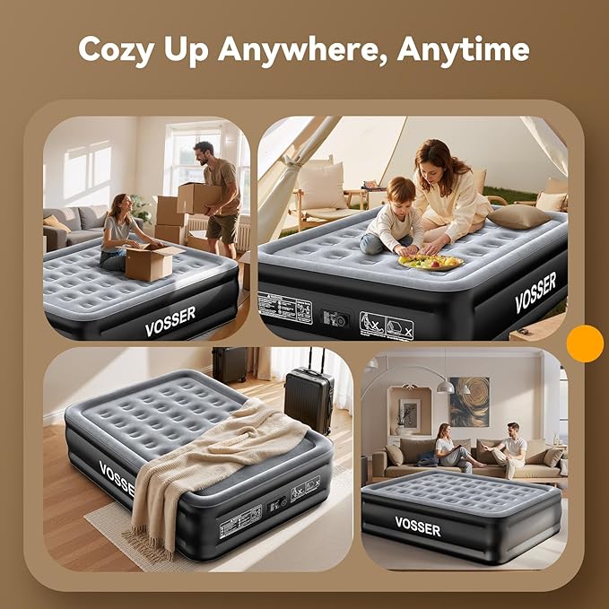 Air Mattress Queen with Built in Pump,Blow Up Mattress in 3 Mins,18'' Raised Self Inflatable Mattress,Portable Airbed for Home,Floor&Camping,Queen Size Air Matress for Adults,660LB Max,Black