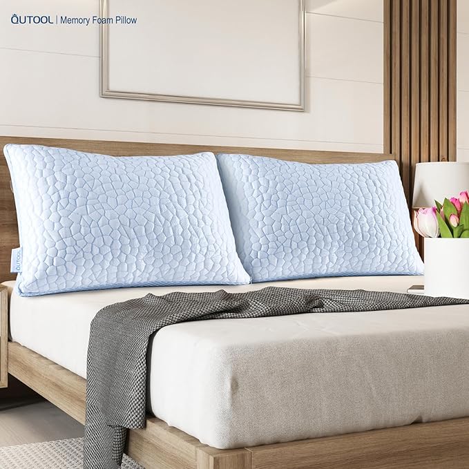 QUTOOL Enhanced Cooling Pillows for Sleeping, Shredded Memory Foam Pillows 2 Pack, Bed Pillows Queen Size Set of 2, Support Yet Soft Pillow for Side, Back Sleepers