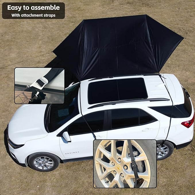 Car Awning Camping SUV Sun Shelter Waterproof Universal Tent Canopy Anti-UV for Van Campervan Caravan Truck Vehicle (Black, 2x3m)