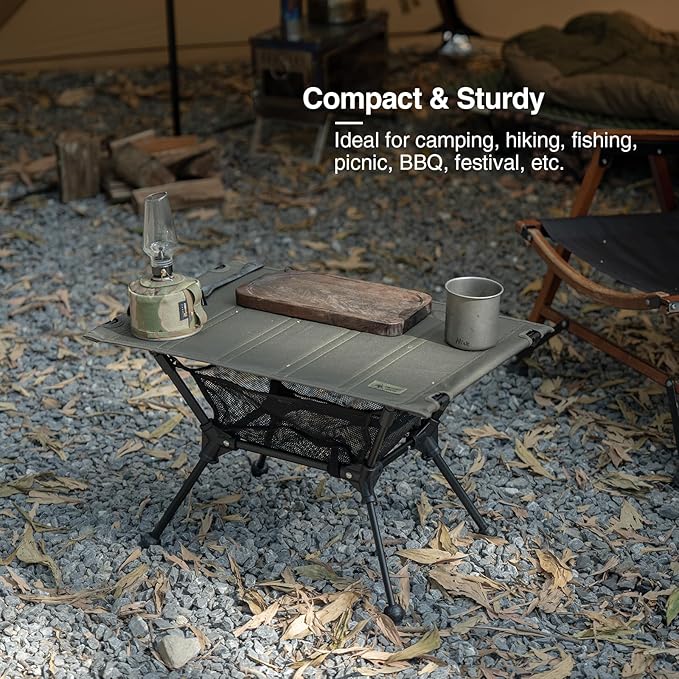 ONETIGRIS Dipper Camping Table, Lightweight Portable Folding Table with Mesh Storage Net, High/Low Options, Ideal for Camping, Hiking, Tailgating, Beach, Picnic, Travel, Backyard