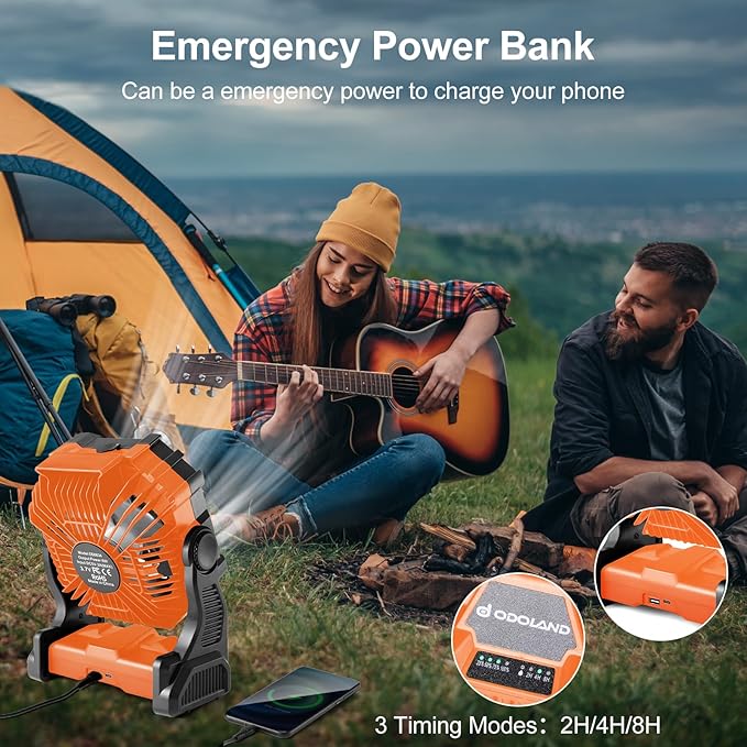 Odoland 20000mAh Camping Fan, Portable Misting Fan with Light, Battery Operated Rechargeable Mister Tent Fans with Hook & 250mL Water Tank, Cooling Mist for Outdoor Beach Patios RV Car Summer