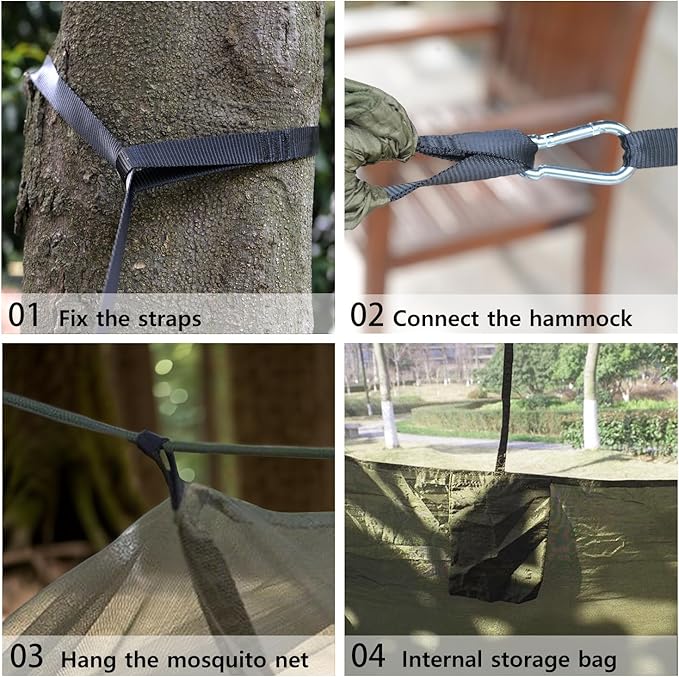 Camping Hammock, Portable Hammocks with Mosquito Net, Hammock Tent for Outside Hiking Travel Camping Gear Must Haves (Green)