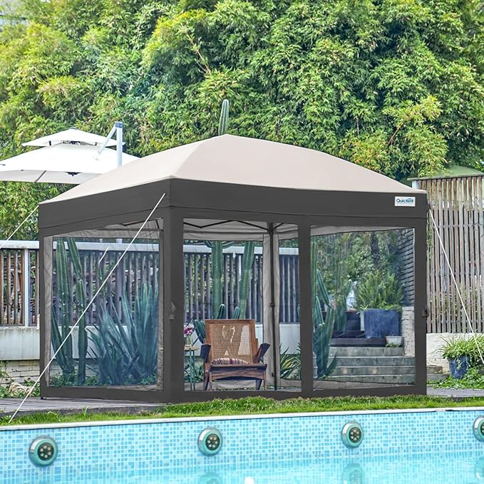 Quictent 8x8 Pop up Canopy Tent with Netting, Auto-Close Magnetic Doors, One Person Instant Setup Screen House Room Tent Screened Waterproof