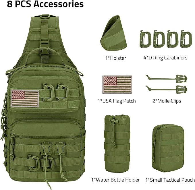 CVLIFE Tactical Sling Bag Backpack for Men Military Shoulder Sling Bag Molle Army Assault Detachable Tactical Bag (Green)