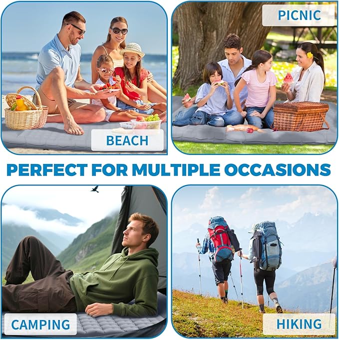 Self-Inflating Double Sleeping Mat, 2 Person Camping Mattress, Portable Double Mattress, Camping Mat, Built-In Foot Pump, Backpacking Hiking, Beach, Grass, etc. 84.64''X51.51'' Upgrade version(Grey)