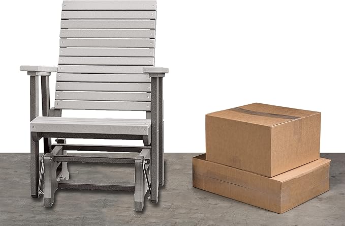 DutchCrafters Modern Horizontal Slat High Back Poly Glider Outdoor Patio Chair (White & Blue)