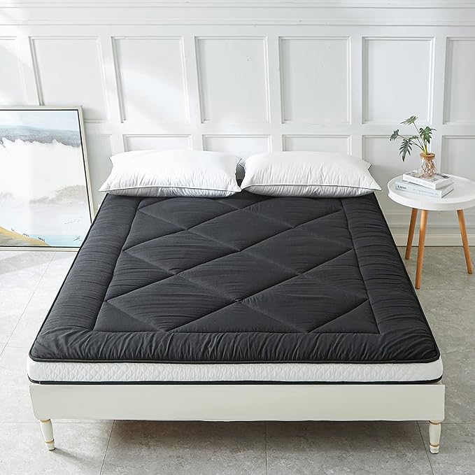 Japanese Folding Futon Mattress, Thicken & Portable Roll-Up Camping Mat, Black Full