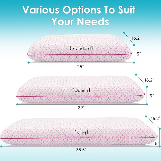 Memory Foam Pillows for Side, Back and Stomach Sleepers, Set of 2, Bed Pillow with Washable Cover and Breathable Mesh, Bed Pillow for Sleeping (Pink,Standard Size)