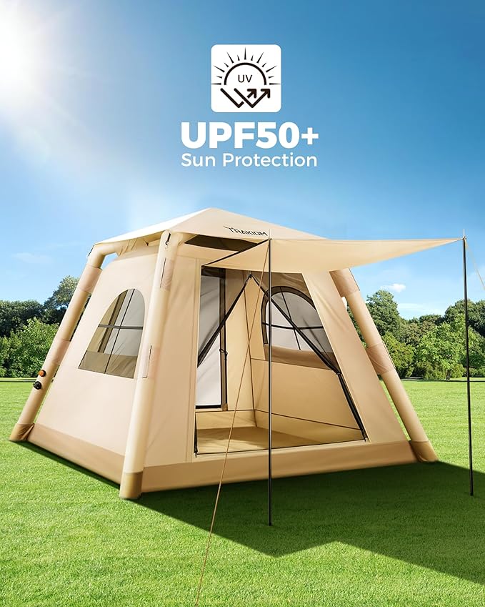 Inflatable Tents for Camping 2-4 Person, Easy Set Up Camping Tent with Automatic & Manual Pump, Waterproof Blow Up Tent for Family Outdoor