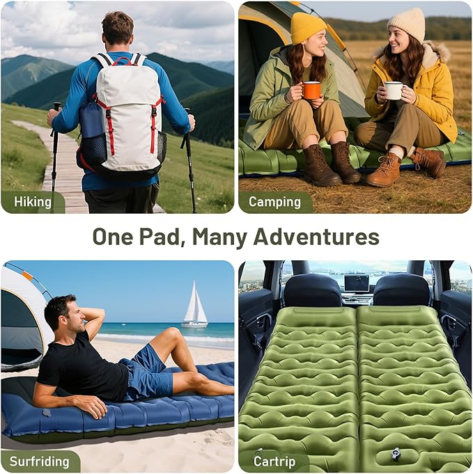 KASBAH Camping Sleeping Pad,6 inch Thick Inflatable Camping Mattress with Built-in Foot Pump and Pillow,Ultralight Sleeping Mat Backpacking Gear for Outdoor Hiking,Camping, Traveling and Tent