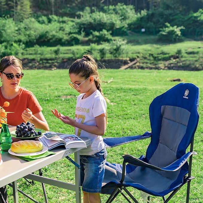 EVER ADVANCED Folding Camping Chair with High Back Padded 2 Pack Oversized Portable Lawn Chairs Lightweight Sturdy Steel Foldable Outdoor Camp Chair for Adults,Grey