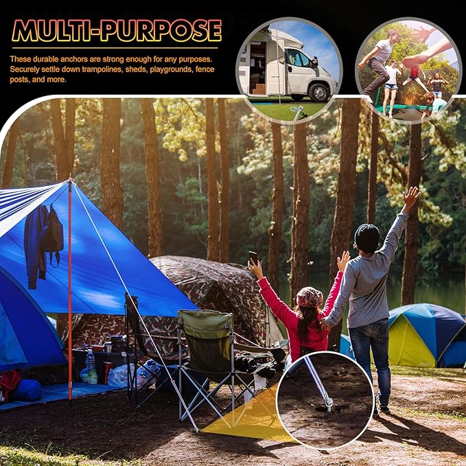 Hiboom Ground Anchor Screw Heavy Duty Earth Anchors Tent Stakes for High Wind with T Handle Hex Wrench Trampoline Hook Ground Stakes for Camping Canopies Car Ports Sheds