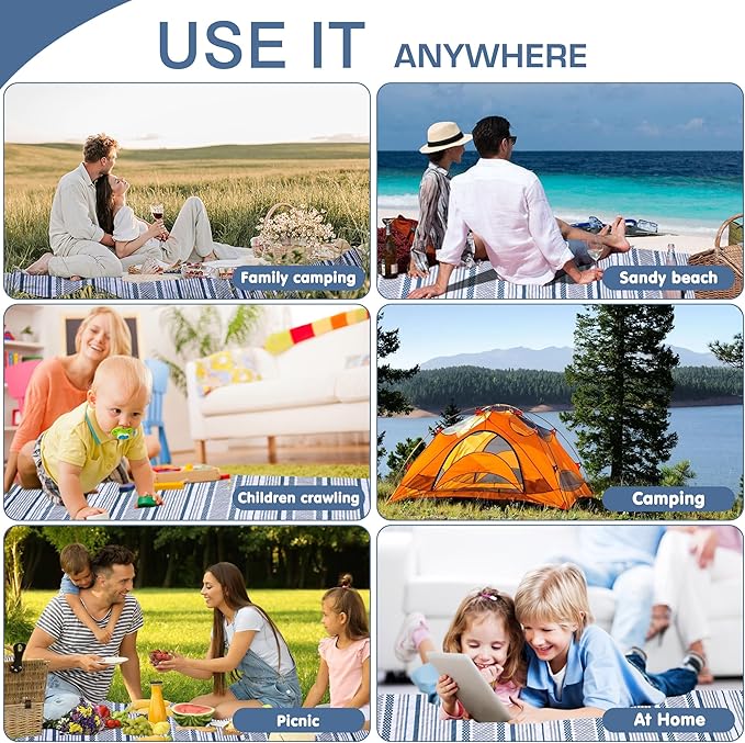 Oversized Waterproof Picnic Mat, Dustproof Washable Outdoor Beach Mat. Suitable for Camping, Outdoor, Beach, Party and Concert (Dark Blue & Gray, 80" x 60")