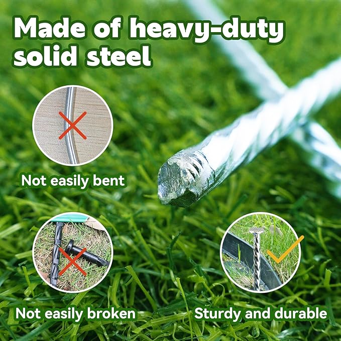 Extra-Long 14 Inch Spiral Landscape Stakes - Heavy Duty Solid Metal Anchors Spikes for Paver Edging, Weed Barrier, Trap, Tent and More (20 Counts)
