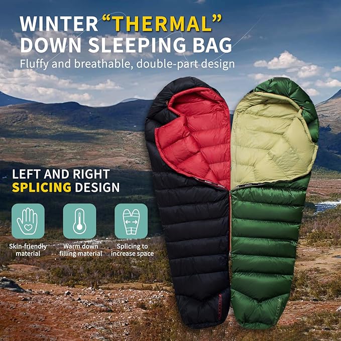 Down Backpacking Sleeping Bag 620FP, Lightweight Sleeping Bag for Adult Backpacking, Hiking, Camping. with Compression Bag.
