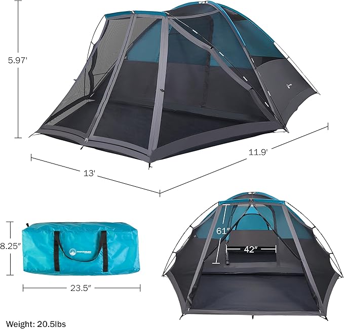 Camping Tent - Water-Resistant Cabin Style Outdoor Shelter with Built-in Screen Tent and Carrying Bag by Wakeman Outdoors