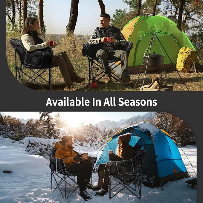 Oversized Heated Camping Chair, 3 Heating Levels Soft Padded Camp Chairs with Pillow and Storage Bag, Portable Folding Outdoor Heated Moon Chair for Camping Lawn Patio Beach and Picnics, Black