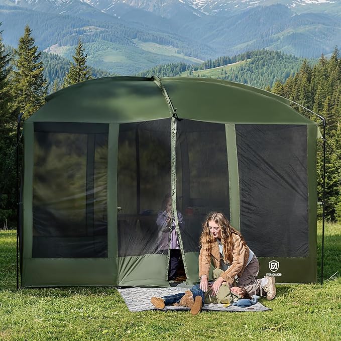 EVER ADVANCED Magnetic Screen House Room 11x9ft, Hands-Free Entry,Screenhouse with Sun Protection for Camping&Picnic, 11x9ftCamping Tent Canopy Shelter with Mesh, Green