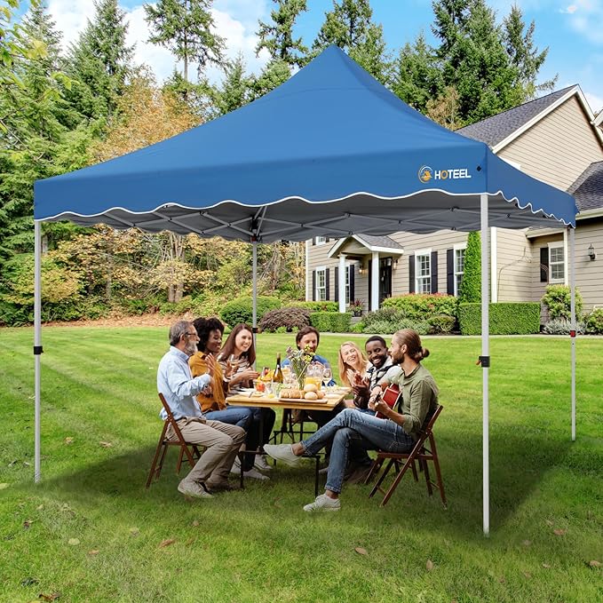 HOTEEL Canopy Tent 10x10 Pop Up Canopy, Easy Setup Canopy Tent with Sandbags, Stakes & Ropes, UPF 50+ Waterproof Outdoor Instant Portable Shelter for Party, Events, Vendor, Blue