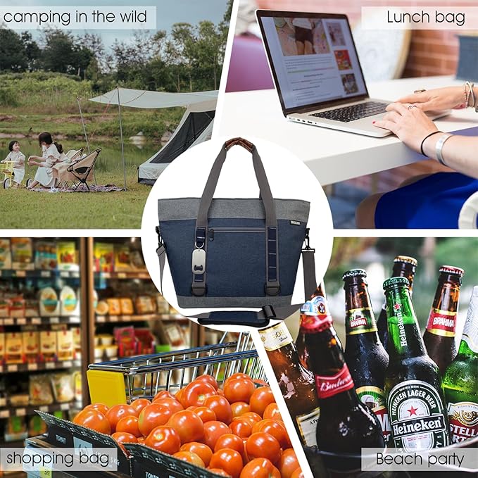 Insulated Cooler Bag, Large Insulated Bag, Reusable Shopping Bags, Leakproof Soft Cooler with BagsBottle Opener, Suitable for Supermarket Shopping, Travel,Beach,Family Picnic,Camping