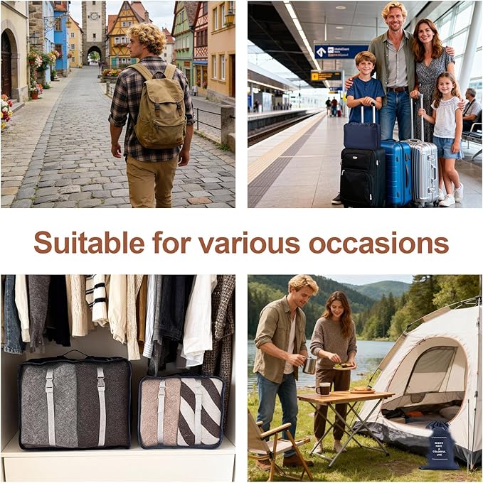 8 Set Compression Packing Cubes for Travel Essentials,Suitcase Organizer Bags, Carry-On Luggage Accessories with Laundry & Toiletry Bag, Road Trip & Camp Gifts for Men and women(navy)