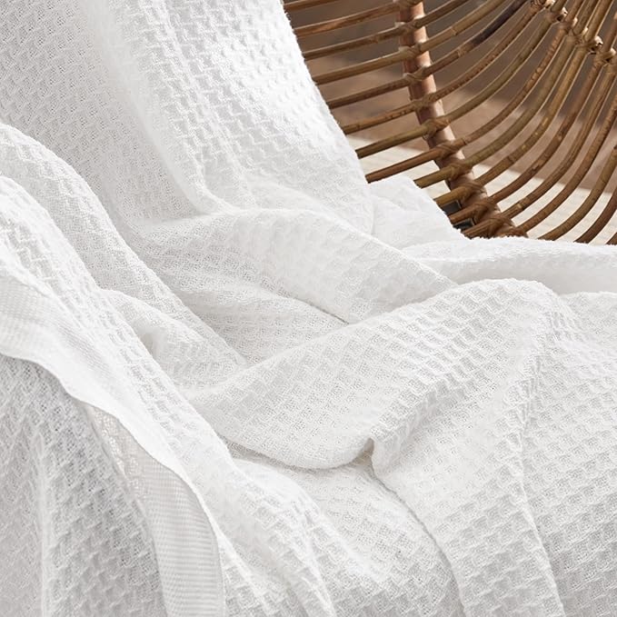 Bedsure Gentlesoft 100% Cotton Large Blanket Oversized King for Bed - Breathable Thick Waffle Weave Blanket for Summer, Couch Cover, White, 120x94 inches