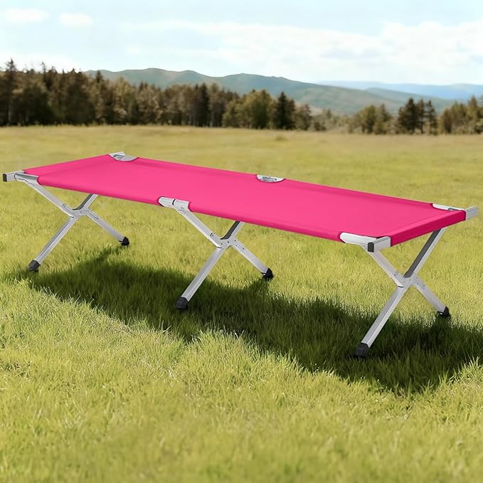 Camp Bed, Portable Folding Camping Cot for Adults,Indoor Outdoor Portable Sleeping Cot for Hiking, Camping with Carrying Bag Army (Pink)
