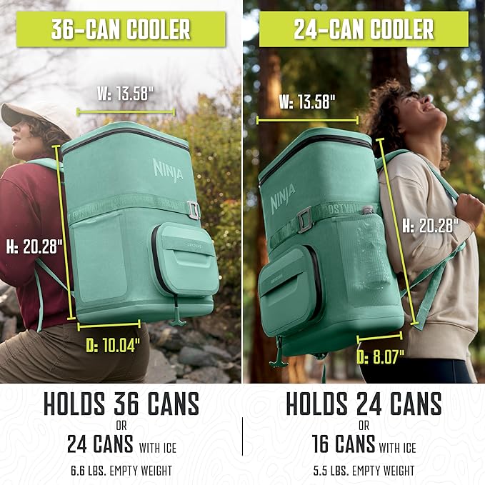 Ninja FrostVault Go Can Soft Cooler, 24/36 Can, Leak Proof, Built-In Cup Holder, 2 Ice Packs & Dry Storage Drawer, Polyester Insulation, Hiking, Camping, Picnic