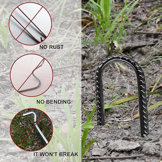 Eurmax USA U-Shaped-Rebar-Stakes-12-Inch, Ground Stakes Heavy Duty Trampoline Stakes Rebar Galvanized for Camping Tent Trampoline Accessories Dog Fence,Pack of 4(Black)