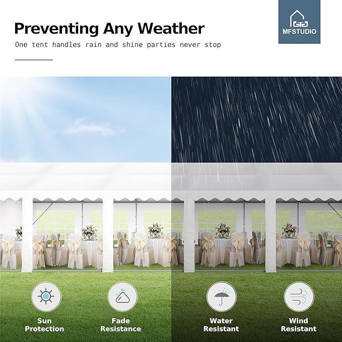 MFSTUDIO 20'x40' Party Tent, Outdoor Heavy Duty Party Tents with Removable Sidewalls, Large Canopy Tent Shelter for Outdoor Events Wedding Birthday, White