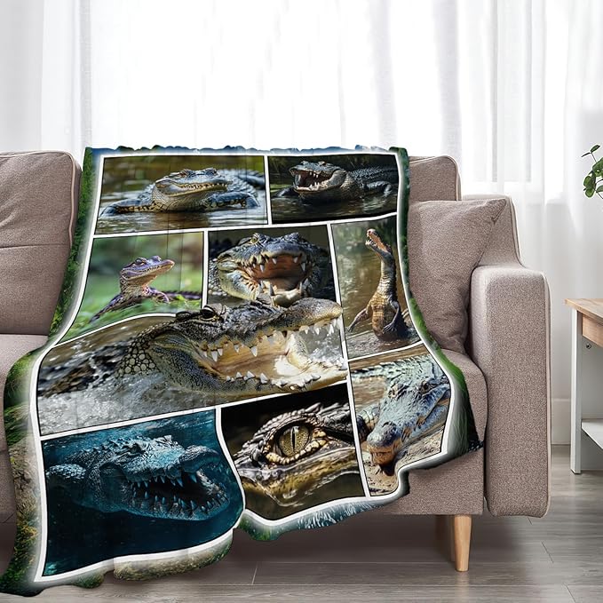 Crocodile Blanket Alligator Animal Throw Blankets Gifts for Girls Boys Kids Crocodile Lover Soft Cozy Fleece Plush for Couch Sofa Bed 50"x40"