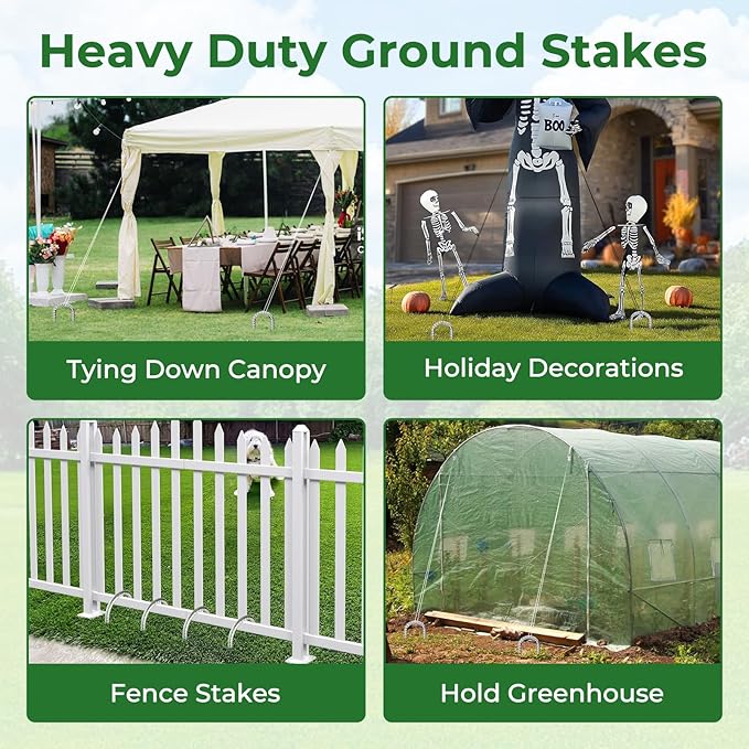 12 Inches U Stakes 8-Pack Heavy Duty Tramopline Wind Stakes for Inflatables, Metal Stake for Outdoor Decorations, Fence Stakes for Dogs Digging, Inflatables, Outdoor Decoration Anchors Silver