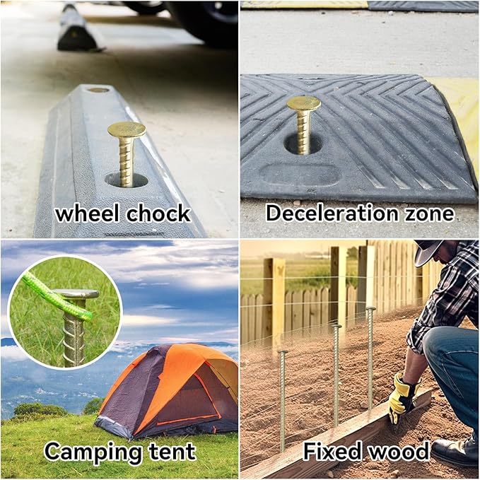 30 Inch Long Rebar Stakes - 9/16 Inch Diameter Heavy Duty Asphalt Anchors, Galvanized Steel Ground Spikes for Speed Bump, Wheel Stop, Tent and More (10 Counts)