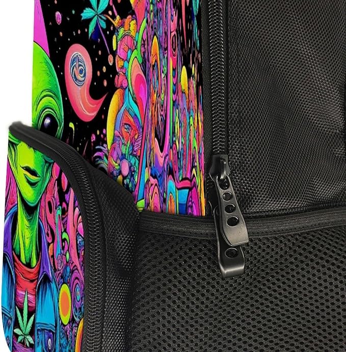 Men Women Lightweight Trippy Alien Ufo Art Backpack Large Capacity Bookbag With Smooth Zippers for Gym Business Running