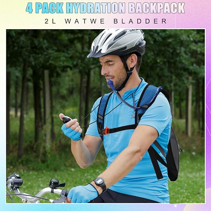 Chunful 4 Water Backpack Running Hydration Pack with 2L Hiking Water Bladder Pack for Musical Festival Essential Women Men Running Cycling Climbing Hiking, 4 Color