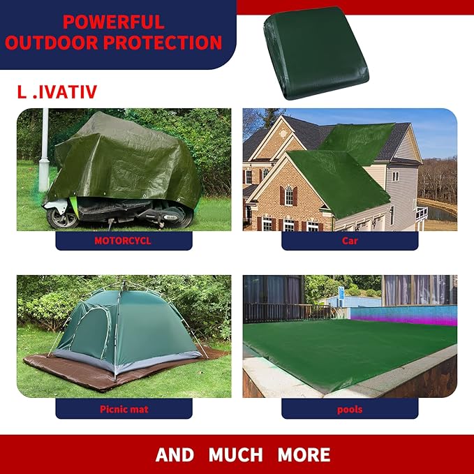 Medium Duty Waterproof 5 Mil. Reversible (Hunter Green/White) Tarp Cover, UV Resistant, Rip and Tear Proof Tarpaulin with Reinforced Edges - for Roof, Camping, Patio, Pool Cover, Boat (20'X30')