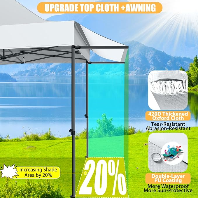 COBIZI 10x10 Pop Up Canopy Tent with Awning,Heavy Duty Canopy UPF 50+ All Season Wind Waterproof Commercial Outdoor Street Vendors Party Tents for Parties Canopy with Carry Bag(10 x 10 ft White)