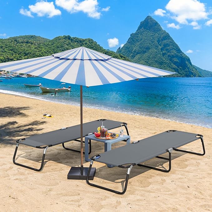 GYMAX Folding Camping Cot 2 Pack, Portable Ultralight Compact Sleeping Cot Bed for Adults with Oxford Fabric, for Outdoor Travel Backpacking Hiking Patio Home Office, 330LBS (2, Grey)