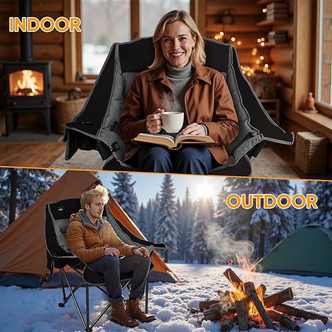 Northroad XL Heated Camping Chair, Oversized Heated Chairs,Portable Folding Heated Lawn Chair W/3 Control Levels for Outdoor Hiking, Picnics, Heavy-Duty 400-lbs Capacity, (Battery NOT Included)