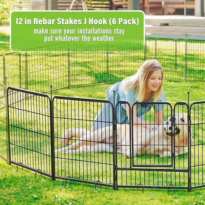 12 in Rebar Stakes, J Hook Ground Stakes, (Pack of 6 Black) Heavy Duty Galvanized Metal Tent Stakes Fence Stakes for Wire Fence, Camping, Trampolines, Irrigation Pipes and Garden