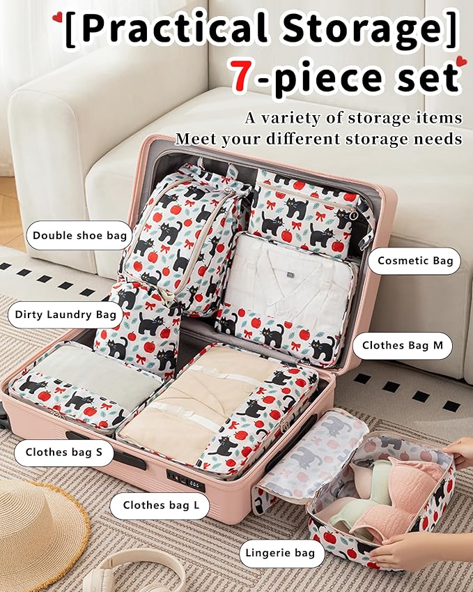 Packing Cubes for Travel 7 Set Luggage Organizer Bags for Family Mesh Breathable Travel Packing Organizers Durable Travel Essentials Suitcases Organizer Bags Set (Navy Leaves)