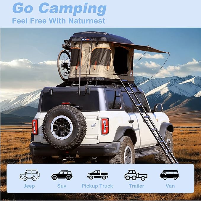 Naturnest Single Person Rooftop Tent, Great View Ventilation Tent for 1 Person Camping, Waterproof UV-Resistant Blackout 4 Season Tents for Pickup Truck, Jeep, SUV, Van, Trailer - Orion Mini