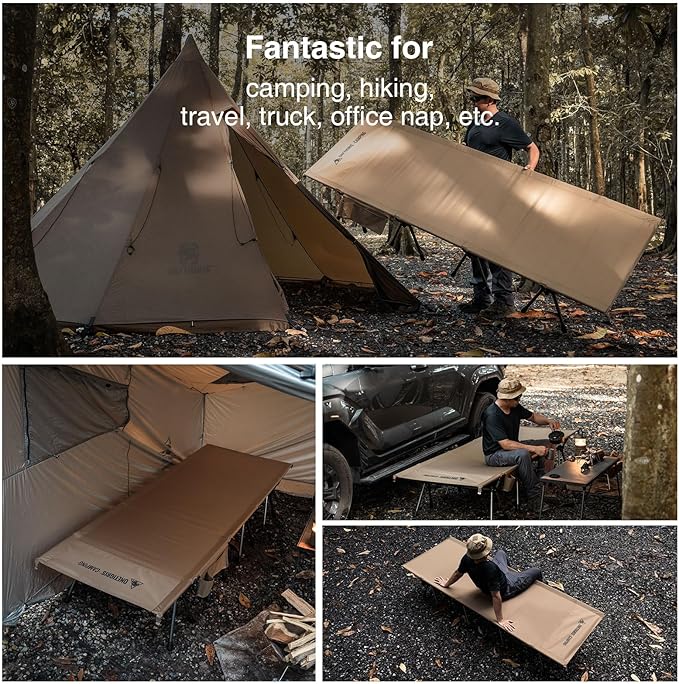 ONETIGRIS SUPRATIROS Extra Large Camping Cot, Height Adjustable Oversized Sleeping Cot with Extending Legs for Camping, Car Trips, Truck, Beach, Office Nap, Sturdy Supports Up to 400 lbs