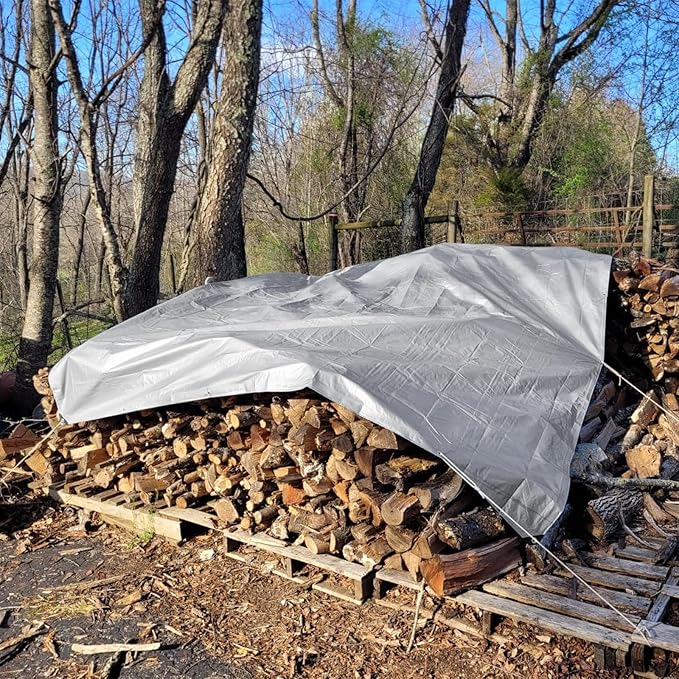 Tarps Heavy Duty Waterproof 10x12 FT,Sliver 12 Mil Large Tarps with Grommets and Reinforced Edges,UV Resistant,Tear&Fade Resistant,Finished Size Cover for Outdoors Patio,Pool,Boat,Roof,Camping,10*12FT