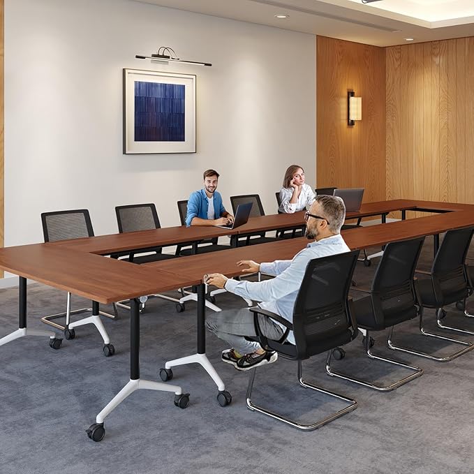 2Packs 47.2 Inch Folding Conference Table Space-Saving 3.94 Ft Training Classroom Table,Heavy-Duty Meeting Desk for Office Events,Easy Storage Design, Walnut Rectangular Table with Durable Legs