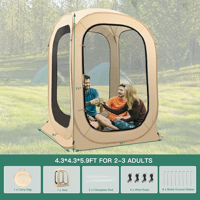 LILYPELLE Screen House Tent Pop-Up, Portable Screen Room Canopy Instant Screen Tent Outdoor Camping Tent with Carry Bag for Patio, Backyard, Deck & Outdoor Activities