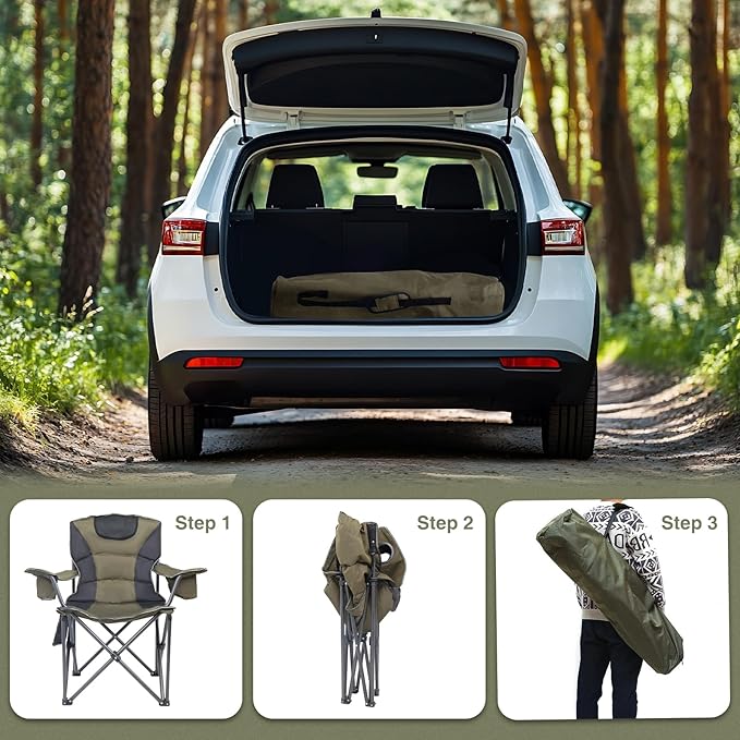 Outdoor Folding Chair Heavy Duty with Thick Cushion – Portable Camping Chair for Backyard, Beach & Hiking, 450lbs