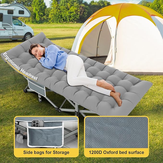 Slendor Folding Camping Cot for Adults with Mattress,Max Load 500lbs Cots for Sleeping Camp Cots for Adults Kids Teenage Portable Travel Camp Cot Bed Mattress for Home Office Beach Garden Tent