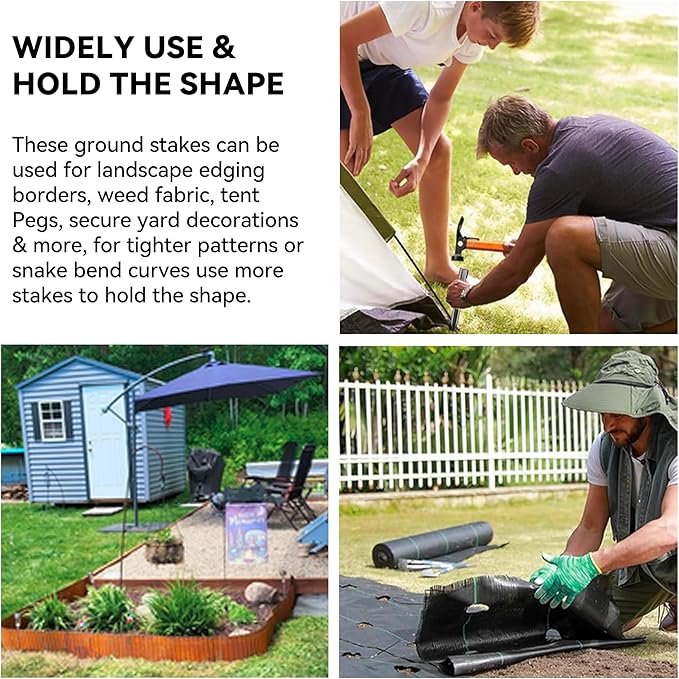 Worth Landscape Edging Stakes, 26Pcs 8Inch Corrugated Metal Garden Stakes Steel Bender Board Anchoring Spikes, Black