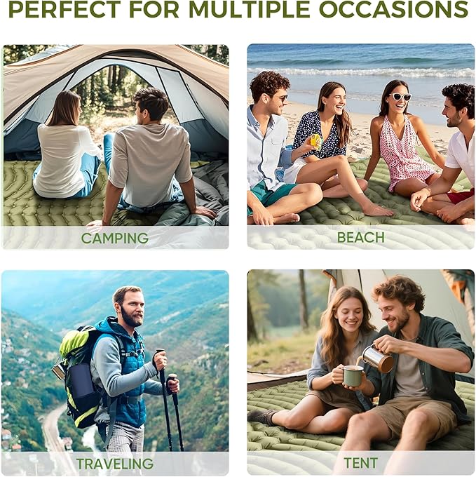 Double Camping Sleeping Pad, Ultra-Lightweight Inflatable Sleeping Mat with Built-in Pillow, Foot Pump, Compact and Portable, Ideal for Outdoor Camping Gear, Backpacking, Hiking(Duo)